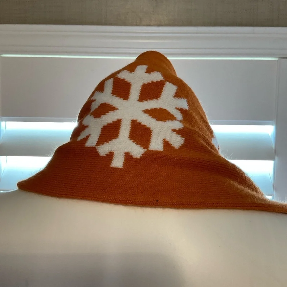 Orange Snowflake Scarf with Fringe